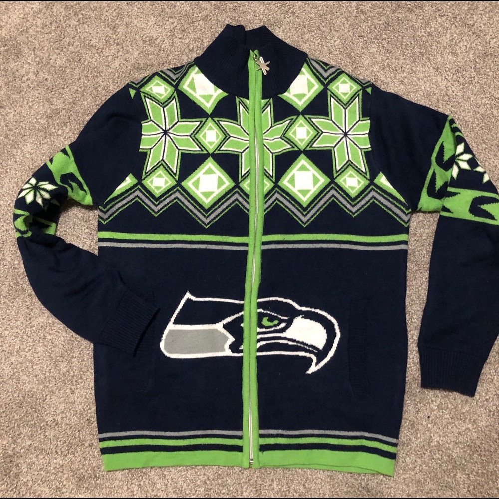 Seattle Seahawks Ugly Christmas Sweater Zip Up